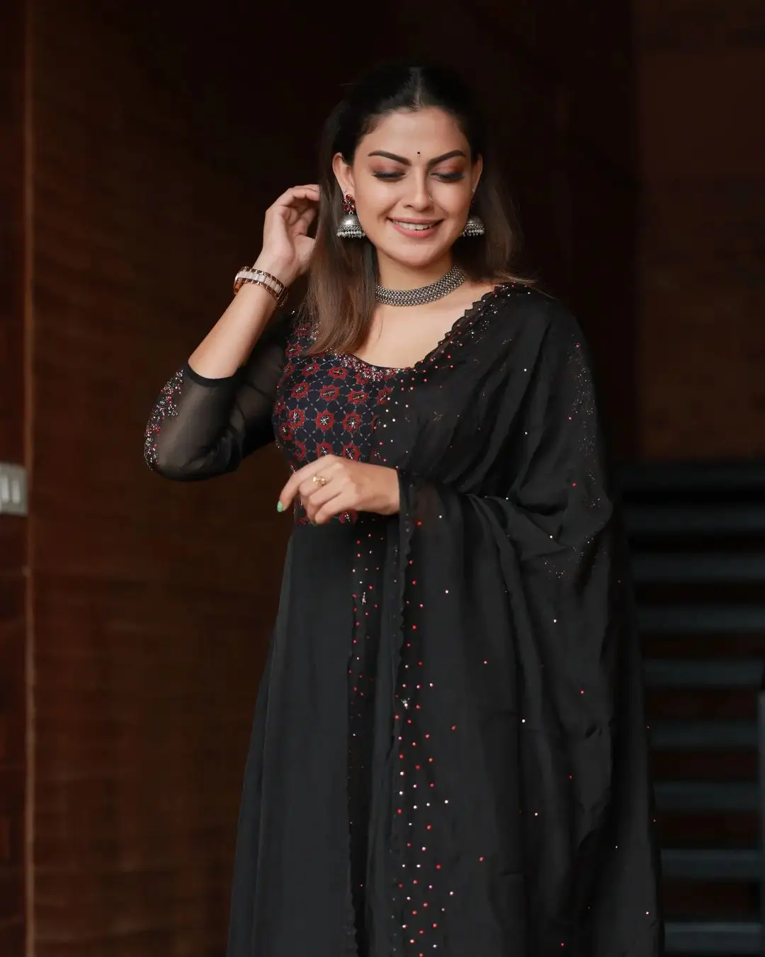 Anusree Nair In South Indian Traditional Black Dress